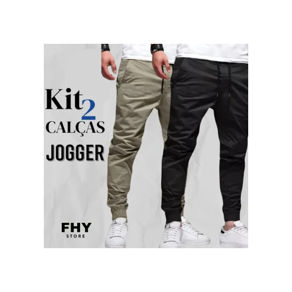 Kit 2 Calças Jogger Jeans Sarja Masculina Com Punho Elástico