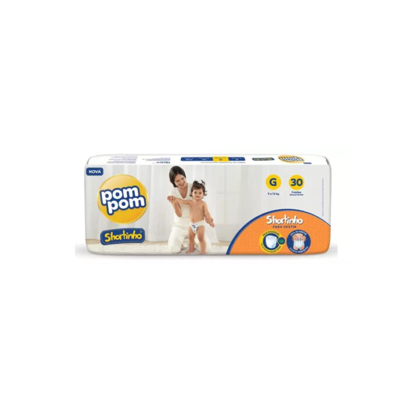 Fralda Descartável Infantil Shortinho Tamanho G Pacote Com 30 Unidades De 9 a 13 kg Pom Pom