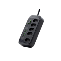 Extensão Tomada, Régua Tomada, Régua de Energia, 5 Tomadas, 4 Interfaces USB, 1 Porta USB Tipo-C, Cabo de Alimentação de 1,9 metros, Suporte a Tensão de 110-220V, Potência de 2500W (Preto)