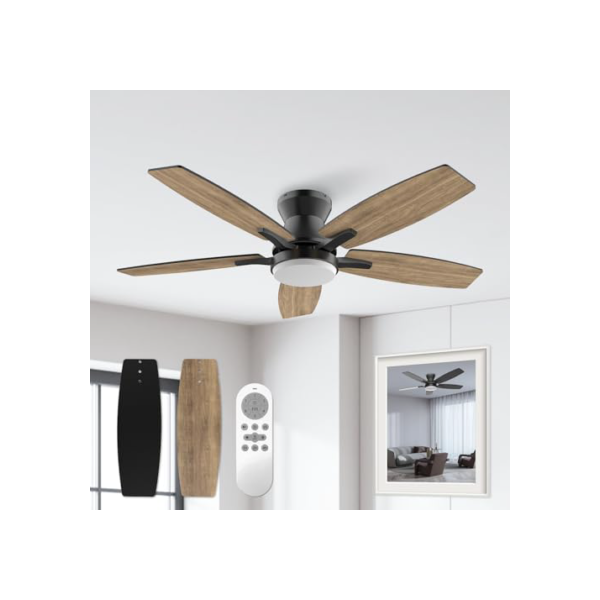 Ventilador de Teto Economizador de Energia 106,7 cm, Ventilador de Teto com Luz LED e Controle Remoto, Motor DC Reversível, 6 Velocidades, Bivolt 110-220V