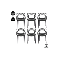 Kit 6 Cadeiras De Jantar Allegra Master Empilhável Polipropileno WAW Design Modelo Allegra Cor Preto