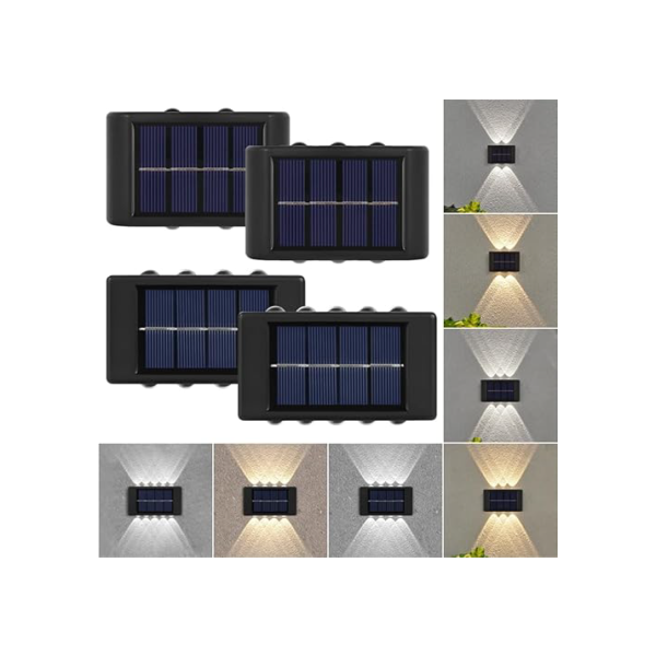 Kit 4x Arandela Solar 2 Focos Parede Slim 10 Fachos Led Externa Branco Quente Frio (Branco)