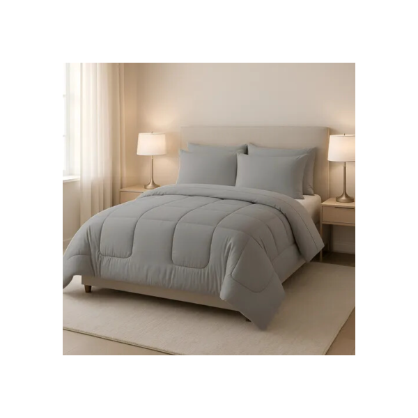 Edredom Casal Queen Cobertor Dupla Face 5 Peças Cor Cinza Desenho do tecido Lisa