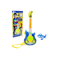 Guitarra Infantil Musical Azul Com Microfone De Palco Brinquedo Educativo Canta e Toca Luz Som Presente Menina Instrumento Infantil Criança Show Diversão