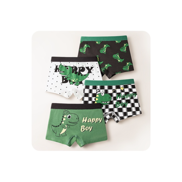 Roupas íntimas infantis 4 peças Roupas íntimas infantis de algodão puro Baby Boxer Boys Boxer Boys Dinossauro Boys Middle Big Children's Underwear