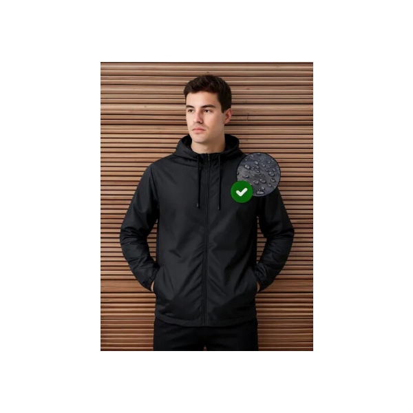 Jaqueta Corta Vento Masculina Impermeável Capuz Zíper Bolso