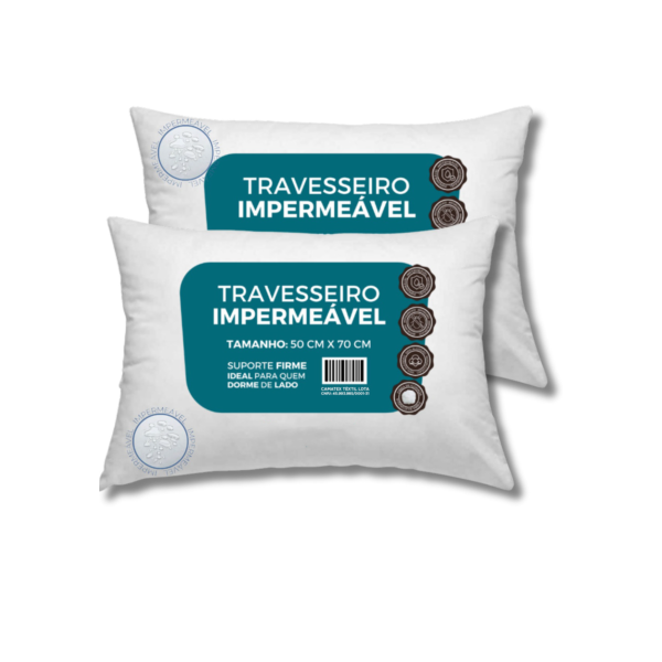 Kit 2 Travesseiros Antialérgico Impermeável 50x70 Suporte Firme Fibra Siliconada percal 100% Algodão