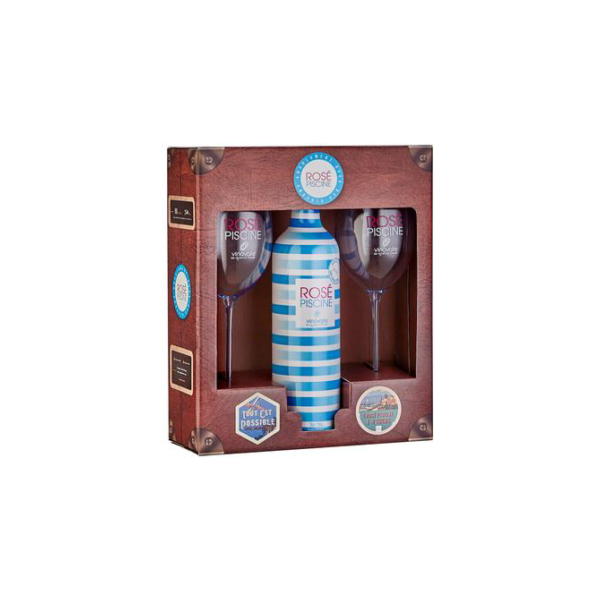 Vinho Rosé Meio Seco Rosé Piscine - Kit Cristal Blue França 750ml com Taça