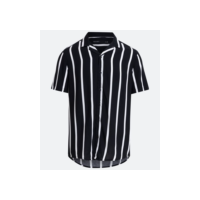 Camisa Slim em Viscose com Listras e Manga Curta Preto