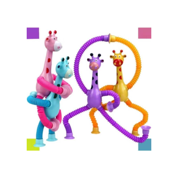 Kits Com Até 4 Girafas de Brinquedo Infantil Girafa Pop Tubo Led Com Ventosa Criança