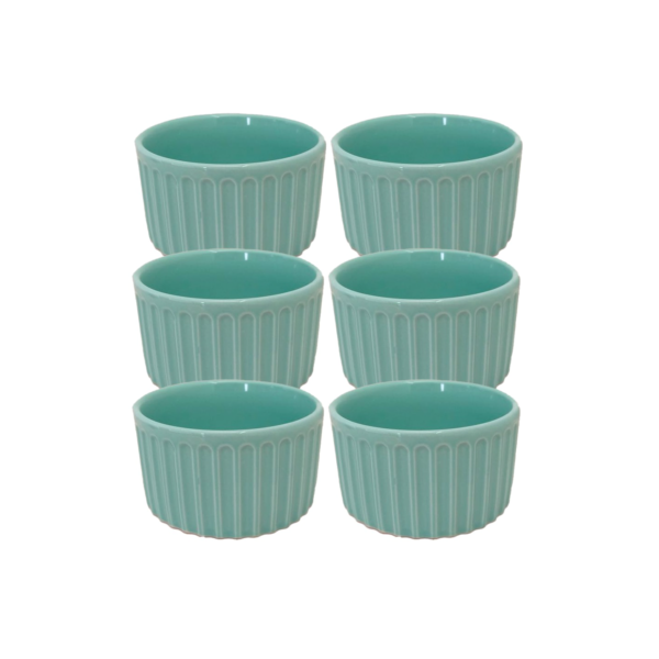 Jogo 6 Ramequim Canelado Verde Porcelana 190 Ml Ramekin Gourmet Molheira