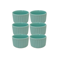 Jogo 6 Ramequim Canelado Verde Porcelana 190 Ml Ramekin Gourmet Molheira
