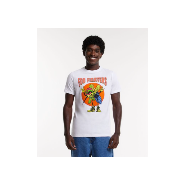 Camiseta em Meia Malha com Estampa Foo Fighters Mosquito Branco