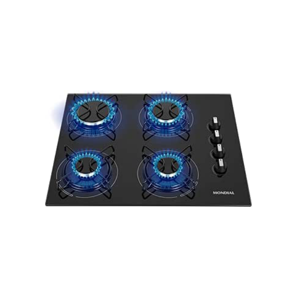 Cooktop a Gás, 4 Bocas, Mondial, Preto/Inox, Bivolt - CTG-01