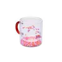 LYOR - Caneca Parede Dupla de Vidro Borossilicato com Alça Vermelha Flower 300ml