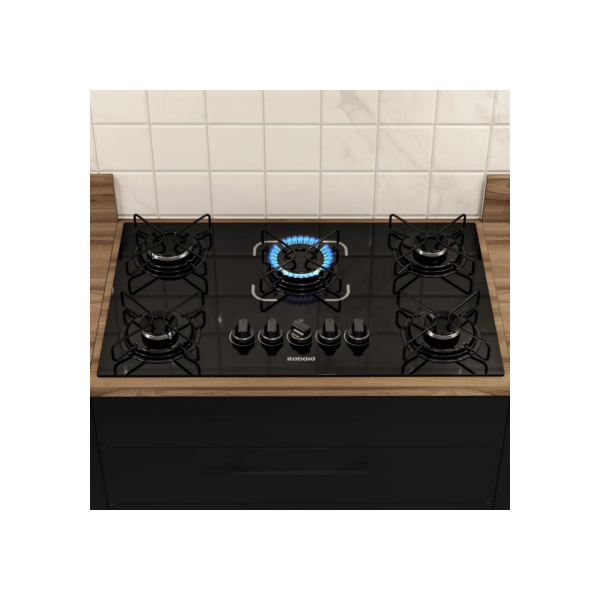 Fogão Cooktop 5 Bocas Itatiaia a Gás Essencial Vidro Temperado Preto