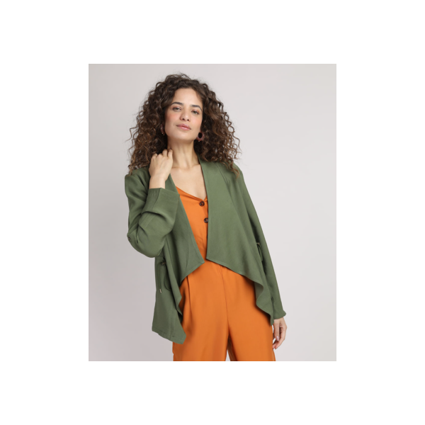 Parka Feminina Assimétrica com Cordão Verde Militar