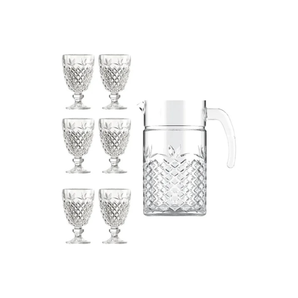 Jogo de Jarra 1.2l Com 6 Taças 200ml Diamond, Transparente - Casambiente