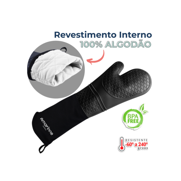 Luva Cozinha Térmica Forno Fogão 50cm Industrial Alta Temperatura Profissional Silicone Algodão