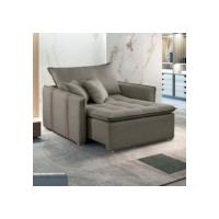 Poltrona Cama em Madeira Eucalipto 110 cm Detroid Yescasa Veludo   Bege/Escuro