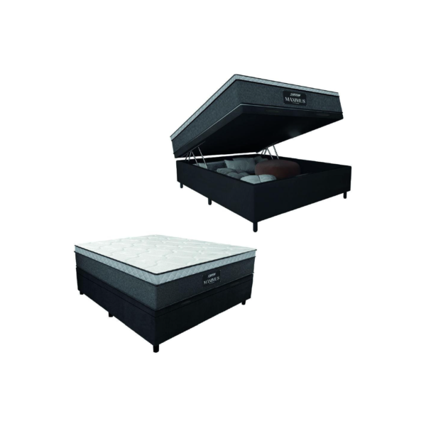 Cama Box Baú Casal Colchão Gazin Maximus Molas Ensacadas 138x188x65cm Cinza / Preto - Suporta até 120kg por Pessoa