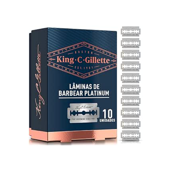 KING C. GILLETTE, Lâminas de barbear duplo fio, 10 Cargas para Aparelho de Barbear Clássico com Lâminas revestidas de Platina para mais Duração