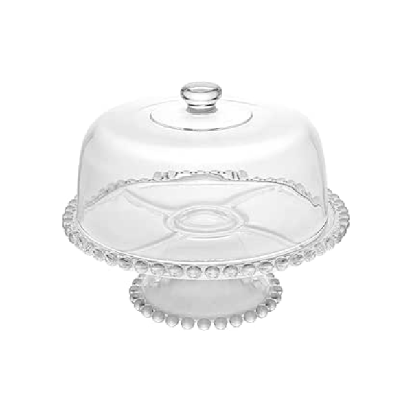 WOLFF Pearl Prato de Cristal para Bolo com Pé e Tampa, Transparente, 31 x 25 cm