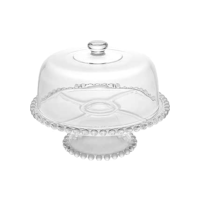 WOLFF Pearl Prato de Cristal para Bolo com Pé e Tampa, Transparente, 31 x 25 cm