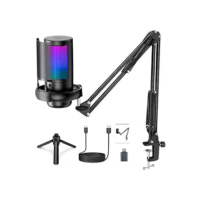 Microfone USB Gaming PC, Microfone RGB para PC/Notebook, Mic with Boom Arm, Microphone Condensador de mesa/Braço, Live, Podcast, Gravação de Audio, Karaoke, Gamer Youtuber DJ