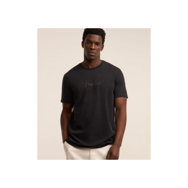Camiseta em Algodão com Lettering Fender Estampado Preto