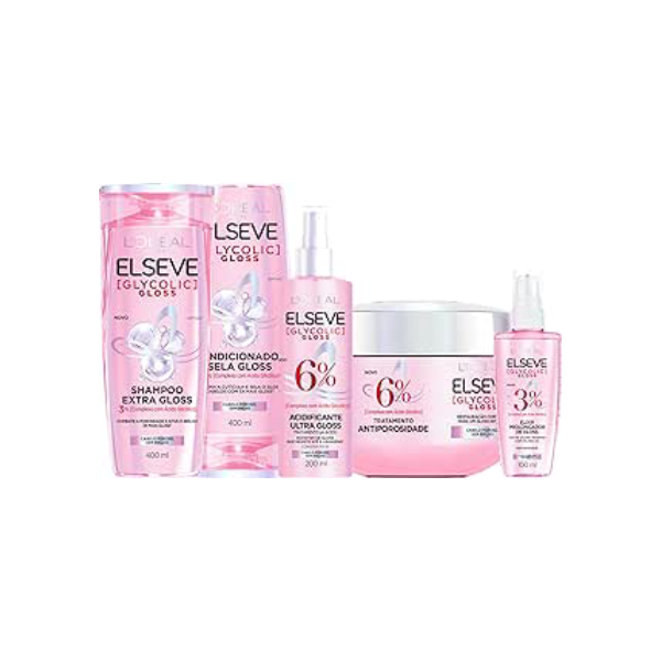 Kit Glycolic Gloss Shampoo+Condicionador+Acidificante+Creme de Tratamento+Sérum