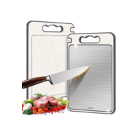 LUMAI Tábua de Corte para Cozinha Dupla Face Aço Inoxidável e PP, Superfície Higiênica para Carnes, Frutas e Vegetais, Afiador Integrado, Canaletas Antirrespingo, Base Antiderrapante e Alça Ergonômica