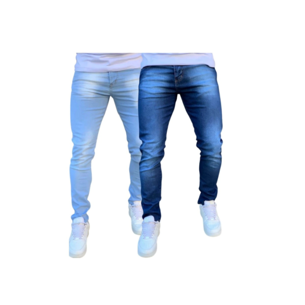 Kit 2 Calças Jeans Masculina Skinny Com Lycra Elastano Linha Premium Azul Claro e Azul Escuro