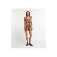 Short Clochard em Viscose com Lenço no Cós e Estampa Tucanos Amarelo/ Laranja/ Marrom