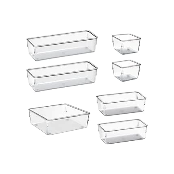 Organizador Modular Acrimet para Gavetas, Bancadas e Armários, Plástico Transparente, Kit com 7 Potes Sortidos