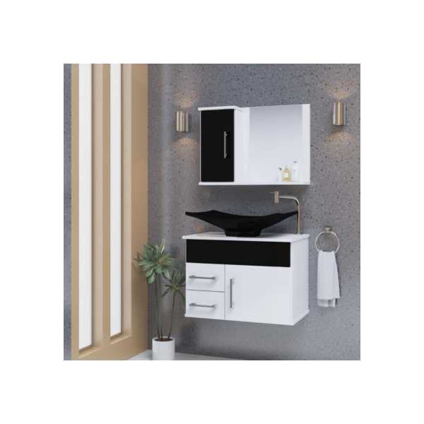 Conjunto Turin MDF gabinete de banheiro com espelheira e cuba