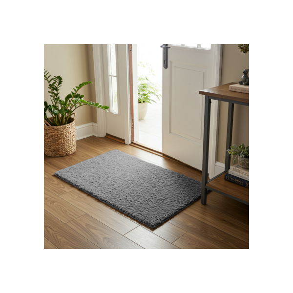 Tapete de Porta Felpudo Antiderrapante 60x40cm Macio Cinza