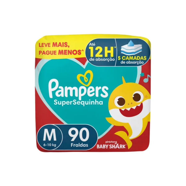 Fralda Descartável Pampers Supersequinha, Tamanho M 90 Unidades