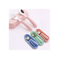3pcs Colheres de Garfo Portáteis para Crianças Aço Inoxidável Alimentação de Bebês
