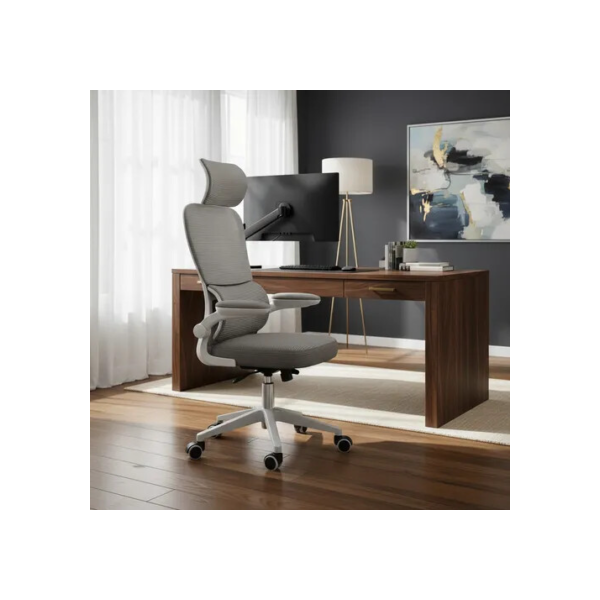 Cadeira De Escritório Ergonômica G500 Suporte Lombar Cabeça - Cinza - Malha