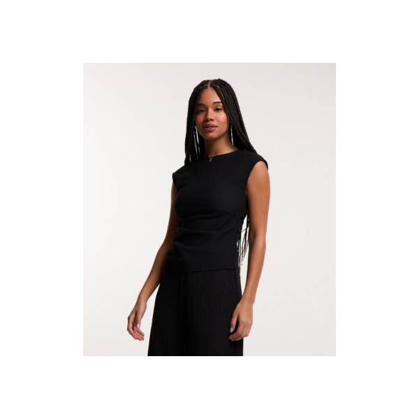 Blusa sem Manga Texturizada com Franzido Lateral Preto