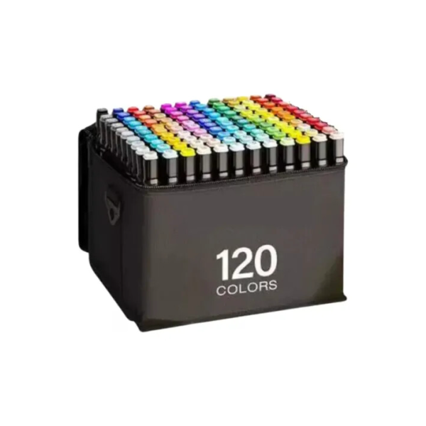 Kit 120 Canetas Marcadoras Estojo Artístico Ponta Dupla