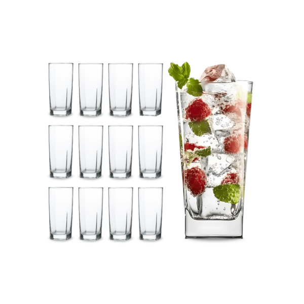 Jogo De 12 Copos Vidro 320ml Bali Quadrado Luxo Transparente