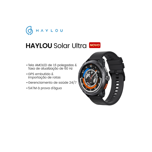 [New] Haylou Solar Ultra GPS 1.6"AMOLED 60Hz Display SmartWatch 5ATM 22Dias Bateria Relógio Inteligente À Prova D'água