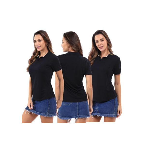 Kit 3 Camisas Polo Feminina Piquet Viscose Básica Leve Confortável Não Amassa