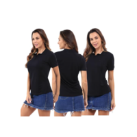 Kit 3 Camisas Polo Feminina Piquet Viscose Básica Leve Confortável Não Amassa