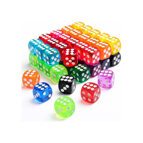 Pacote com 36 14 mm, cores translúcidas, 6 lados, conjunto de dados para móveis de escritório, cor aleatória