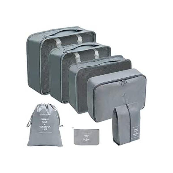 Kit Organizador de Malas Para Viagem Conjunto Organizador de Bagagem 7 Peças Bolsa Organizadora Para Roupas Acessórios Sapato Estojo de Maquiagem Cosméticos (Cinza)