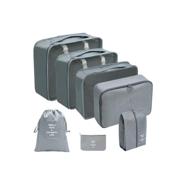 Kit Organizador de Malas Para Viagem Conjunto Organizador de Bagagem 7 Peças Bolsa Organizadora Para Roupas Acessórios Sapato Estojo de Maquiagem Cosméticos (Cinza)