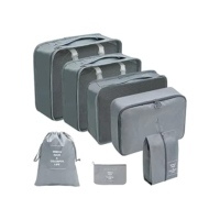 Kit Organizador de Malas Para Viagem Conjunto Organizador de Bagagem 7 Peças Bolsa Organizadora Para Roupas Acessórios Sapato Estojo de Maquiagem Cosméticos (Cinza)